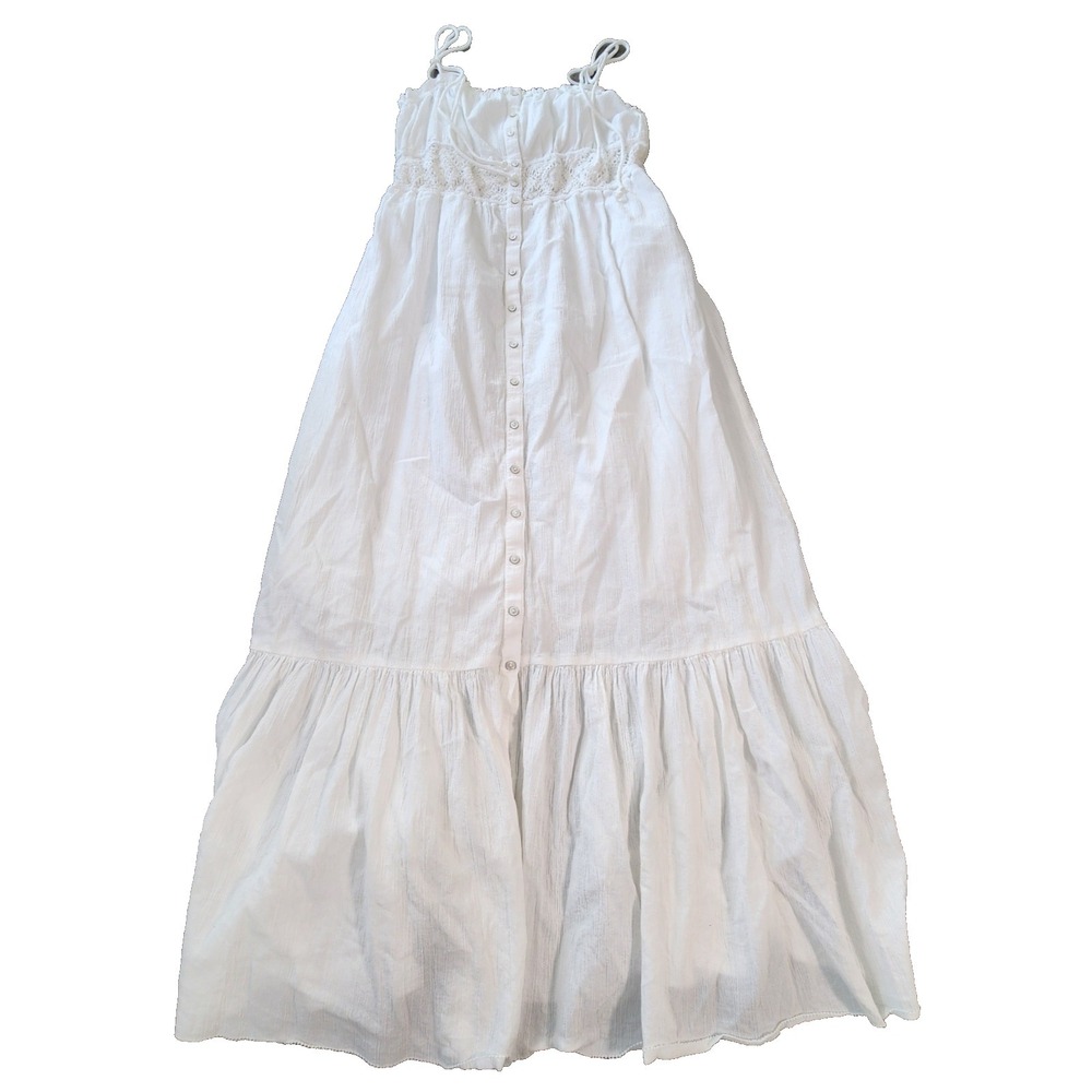 Aerie White Crochet Waist Button Front Tiered Maxi Dress Medium